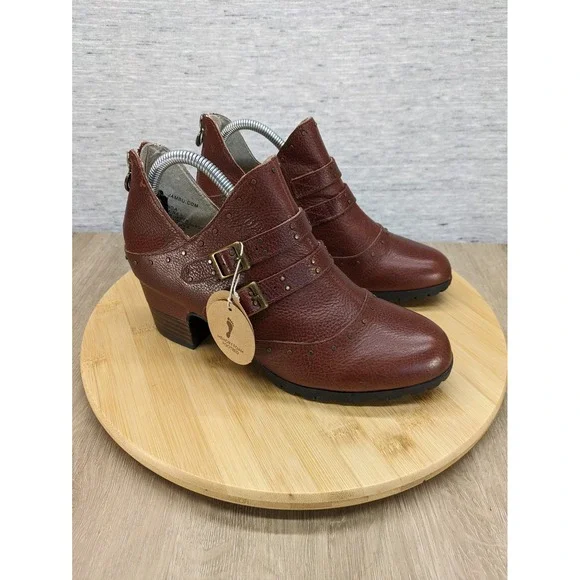 Jambu Miranda Ankle Boots Leather Heeled Buckle Detail Brown 7M Buckle Zip